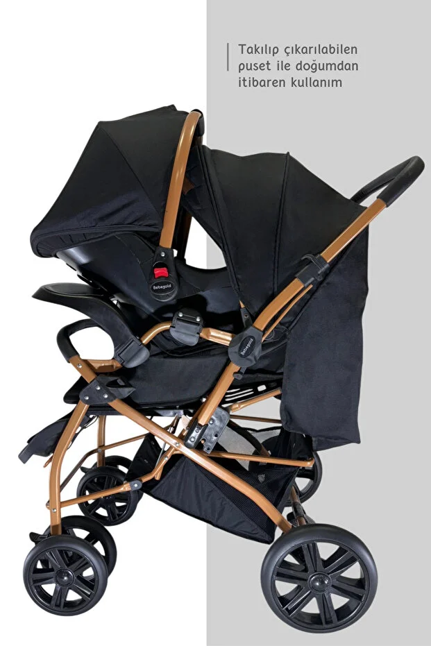 Pusetli̇ Bebek Arabasi Travel Çift Yön Tam Yatış Pozisyonlu Pratik Katlanır Mama Tablalı